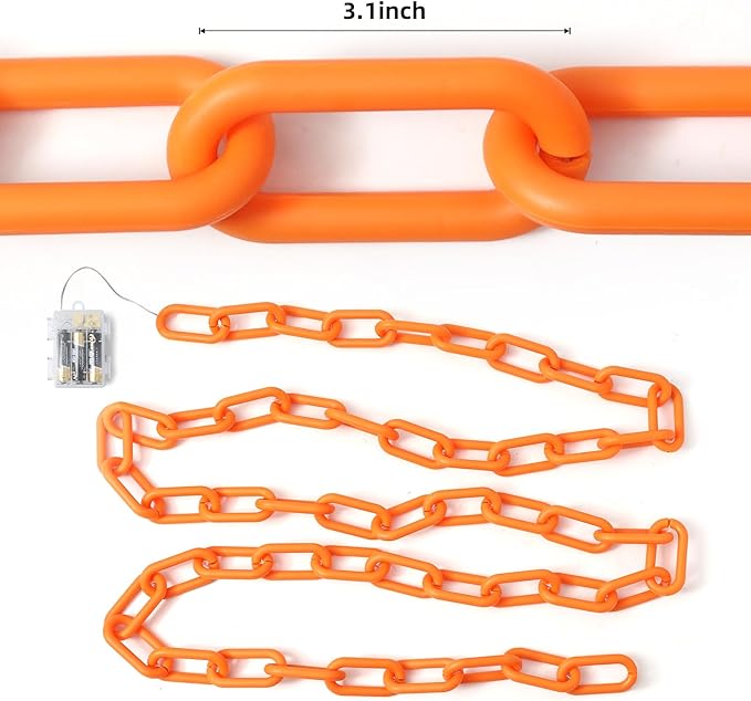10Ft Battery Operated Plastic Chain Lights for Halloween Decorations, 8 Modes Timer Orange Halloween String Lights Waterproof Lighted Props Chains for Skeleton Dog, Haunt House,Costumes Party Decor