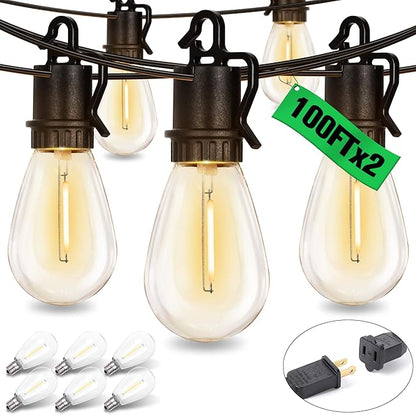 200FT Outdoor String Lights with 70 Shatterproof S14 Vintage Edison Bulbs E12 Sockets,2700K Dimmable Outdoor Lights,IP55 Waterproof LED String Lights for Outside, Patio, Garden, Backyard,Bistro