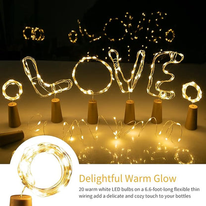 Brightown 10 Pack 7ft Battery Operated Wine Bottle Lights with Cork 20 LED Bulbs, Warm White Glow, Waterproof, Flexible Silver Wire, Lovely for Liquor Bottles DIY Party Christmas Wedding Décor