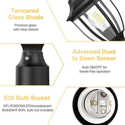 Lamomo Dusk to Dawn Outdoor Post Lights, Waterproof Aluminum Lamp Post Light Fixture, Lamp Posts Outdoor Lighting Pole Lantern for Yard Patio Pathway Garden