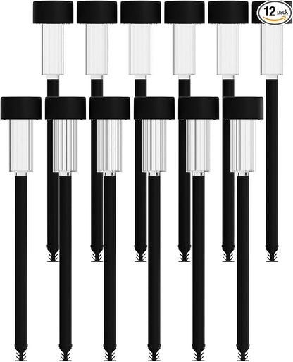 Flash Furniture Hartford 12 Pack LED Solar Lights - All-Weather Black Outdoor Solar Powered Lights - Landscape Lighting for Pathway, Garden, & Yard