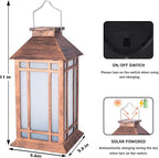 2-Pack Metal Hanging Solar Lanterns for Patio, Waterproof LED
