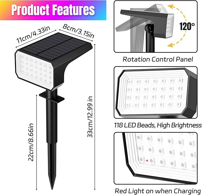 4-Pack Solar Spotlights, Waterproof Yard LED