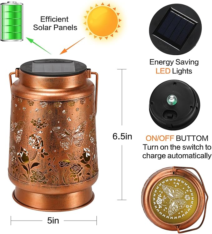 Solar Lanterns Outdoor Waterproof Garden Decor Christmas Gifts for Women Mom Birthday Gifts Ideas Metal Bird Decorative LED for Patio Pathway Landscape Walkway Terrace Balcony Lawn Yard (Butterfly)