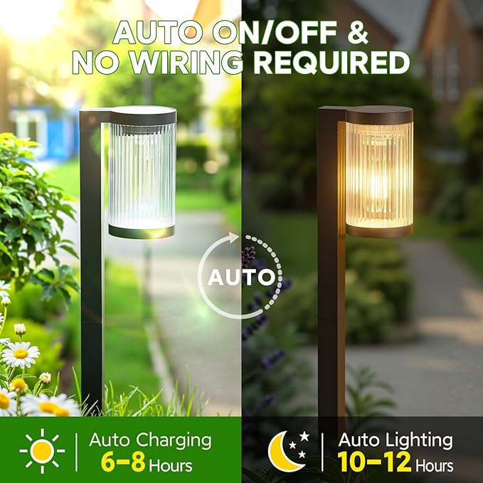 Solar Pathway Lights Outdoor, 4 Pack Upgraded Outdoor Solar Lights for Outside Super Bright Up to 12Hrs, IP65 Waterproof Solar Garden Lights for Yard Path Walkway Decor Landscape Lighting