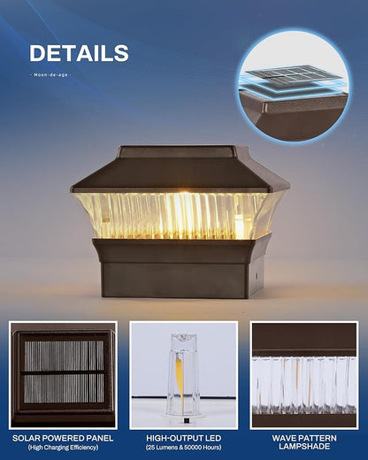 10 Pack Solar Post Light Outdoor, 4X6 4X4 Post Caps, 25 Lumens 3000K Warm Light Fence Lights Solar Powered for Deck, Ip65 Waterproof, Brown