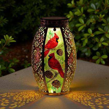 STARSOUL Solar Lantern Outdoor Waterproof, Hanging Solar Lantern for Patio Yard Decor, Cardinal Garden Decor, Cardinal Gift for Women Mom Grandma