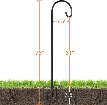 Ottsuls Bird Feeder Pole, 2 Pack 76 Inch Shepherds Hooks for Outdoor with 5 Prongs Adjustable for Hanging Lantern, Hummingbird Feeder, Plant,Garden Stake Plant Stand Hanger Weddings Décor