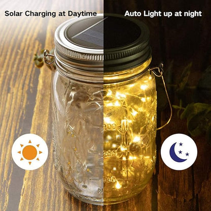 Solar Mason Jar Lid Lights, 10 Pack 30LED String Fairy Star Firefly Jar Lids Lights,10 Hangers Included(Jars Not Included), Best for Mason Jar Decor,Patio Garden Decor Solar Laterns Table Lights