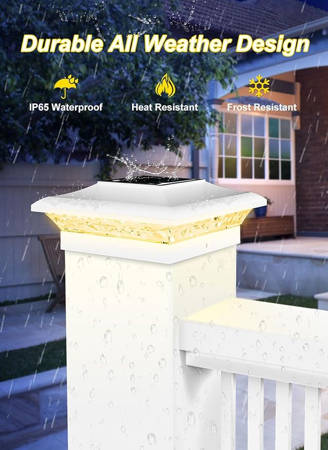 T-SUN 4x4 Post Cap Lights 24 Pack for Vinyl/Wooden Fence Auto Dusk to Dawn Outdoor Waterproof Warm & Cool White Solar Powered Deck/Patio Lighting
