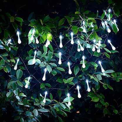 Solar String Light Outdoor Waterproof Solar Drop Lights,Water Drop Fairy Lights 13ft 20LEDs Solar Light with 8 Modes Solar Party Lights for Garden,Christmas Decorations (20ft 30LED White)