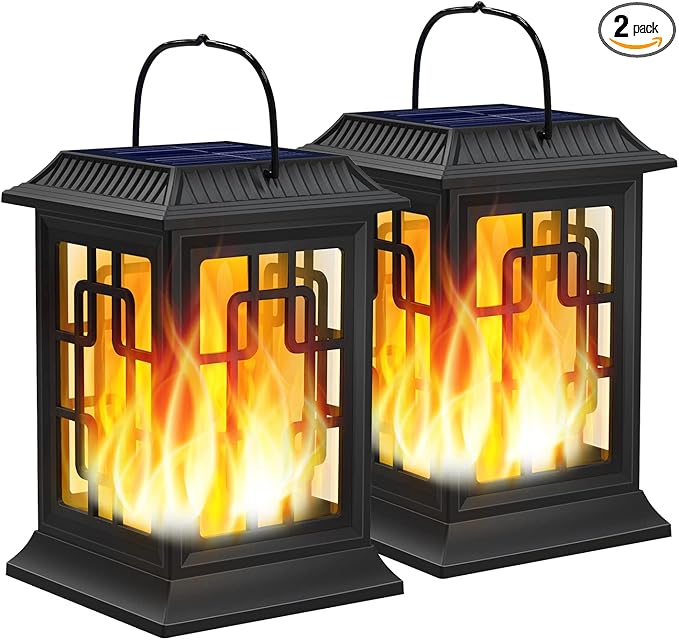 2-Pack Elegant Hanging Solar Lanterns for Backyard, Waterproof LED