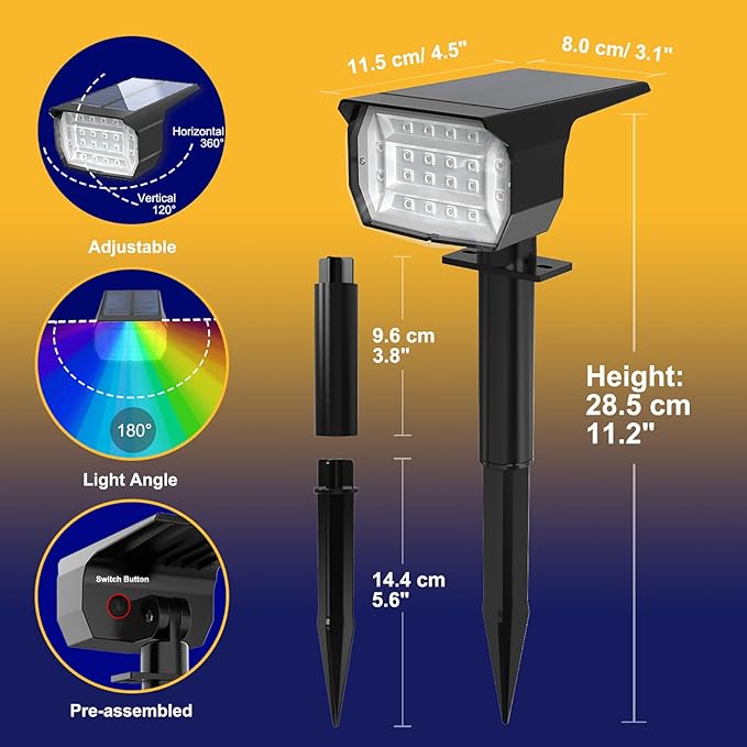 4-Pack Solar Wall Spotlights, 7-Mode Waterproof