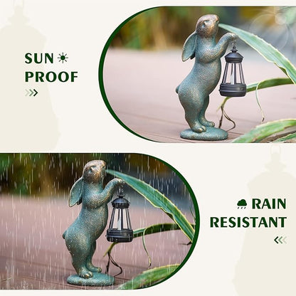 MININOVA Garden Statues Rabbit with Solar Lantern Resin Outdoor Bunny Figurines Decorations for Patio Yard Lawn Ornaments Gifts for Birthday Easter Housewarming