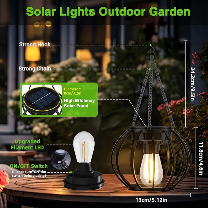 2 Pack Solar Lanterns Outdoor Waterproof, Upgraded Metal LED Lanterns, Warm Light, Auto On/Off, Brighter Hanging Solar Lantern for Yard Patio Pathway Porch Garden Decor (Pumpkin)