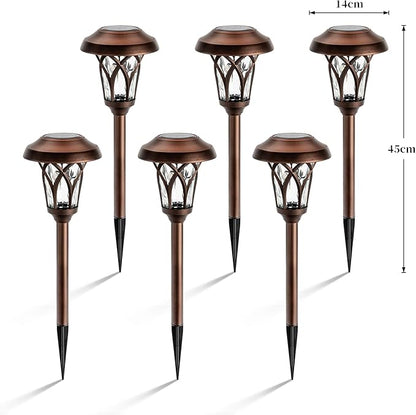 GIGALUMI 6 Pack Solar Pathway Lights Outdoor, Metal Glass & ABS Solar Landscape Lights Waterproof IP65, Warm White Solar Powered Garden Lights for Yard Patio Walkway Driveway (Brown)