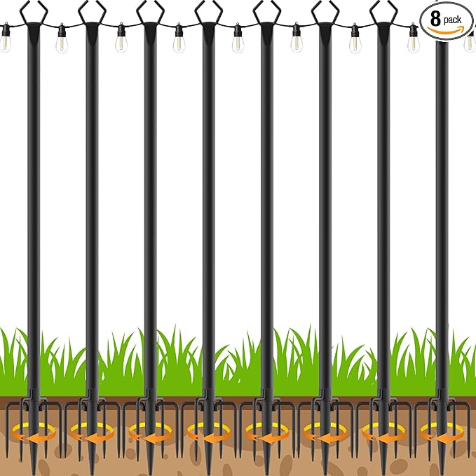 AILBTON 8 Pack 10Ft String Light Poles,Light Poles for Outside String Lights,Outdoor Light Poles with Fork,Metal Pole Stand for Patio,Backyard,Deck