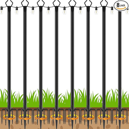AILBTON 8 Pack 10Ft String Light Poles,Light Poles for Outside String Lights,Outdoor Light Poles with Fork,Metal Pole Stand for Patio,Backyard,Deck