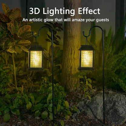 2 Pack Solar Lanterns Outdoor Waterproof, 3D Hanging Solar Lights, Type-C Rechargeable LED Pathway Lights with 2 Modes (Steady & Flashing), for Garden Decor, Patio, Yard, Camping