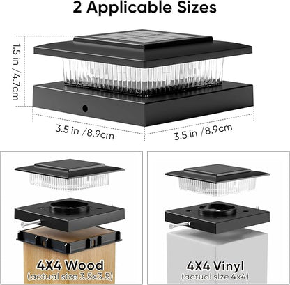 4x4 Post Solar Lights Outdoor: 12 Pack 2 Lighting Modes Fence Deck Cap Lights - IP65 Waterproof Solar Powered for Wooden Vinyl Lamp Post - Warm White and Cool White