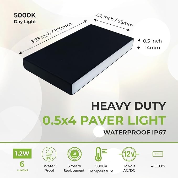 LUMENGY Paver Light Slim 0.5x4 Inch (0.47x3.93), 5000K Daylight, Glare-Free Linear Lighting for Driveways, Walkways and Paver Borders, 12V Hardwired, IP67 Waterproof, Drive-Over Rated