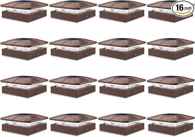 16-Pack Brown Solar Deck Post Lights, Outdoor LED Caps