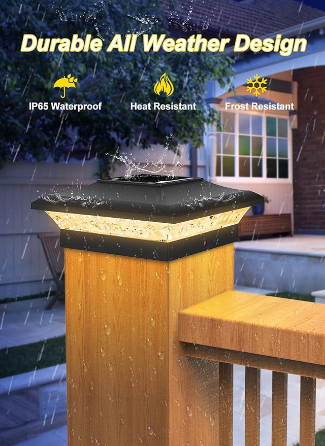 T-SUN Solar Post Cap Lights 6 Pack for 4x4 Vinyl/Wooden Posts, Waterproof Outdoor Warm & Cool White（3000K/6000K） Solar Powered Deck/Garden/Patio Lighting