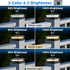 4-Pack 3-Mode Fence Post Cap Lights, Solar LED
