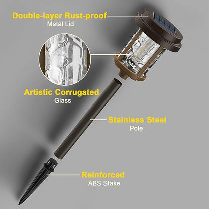 XMCOSY+ Solar Pathway Lights, Dual-Tone Solar Lights Outdoor Waterproof IP65, 20 LM LED Bright Glass Outside Light for Garden Path Yard Walkway Driveway (‎Black & Brown)