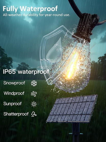 luckystyle 50FT Solar String Lights Outdoor Waterproof with 18+1 LED Bulbs Long Last for 20+Hrs, Commercial Grade Shatterproof USB Patio Solar Powered Lights for Camping，Backyard, Garden, Porch Decor