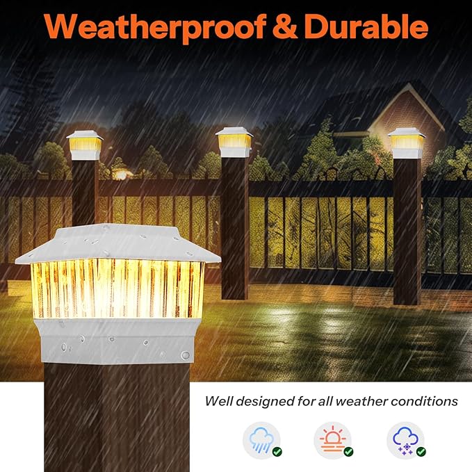6 Pack Solar Post Cap Lights - Modern #2: Fits True 4x4 Vinyl & 5x5 Wood Posts, Bulk Savings, 3 Color Temp, 50 Lumen Waterproof Outdoor Lights for Deck Fence, Elegant White