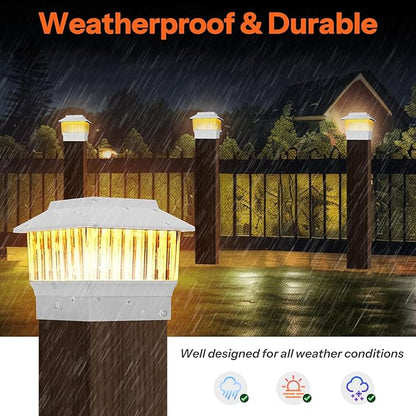 6 Pack Solar Post Cap Lights - Modern #2: Fits True 4x4 Vinyl & 5x5 Wood Posts, Bulk Savings, 3 Color Temp, 50 Lumen Waterproof Outdoor Lights for Deck Fence, Elegant White