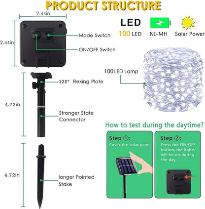 Solar String Lights Outdoor, 4 Pack Each 100 LED Solar Twinkle Lights for Outside, Waterproof Copper Wire with 8 Modes Solar Fairy Lights for Garden Yard Tree Wedding Christmas Decor(Cool White)