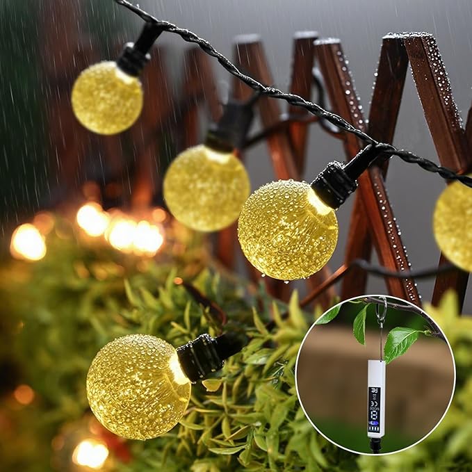 SMY Lighting 22FT*2 Rechargeable Battery Operated 50 LED Crystal Globe String Lights Outdoor/Indoor,Patio Hanging Lights with Remote Timer,Waterproof 8 Lighting Modes for Camping Garden Christmas