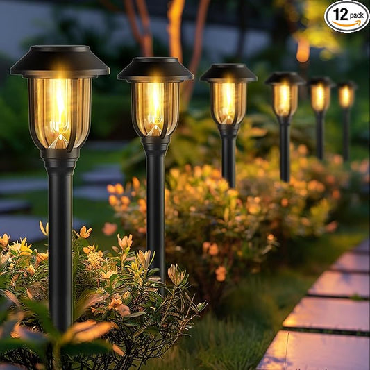 12 Pack Solar Pathway Lights Outdoor, Solar Lights Outdoor Waterproof Auto On/Off,Solar Garden Lights Solar Powered, Landscape Lighting for Yard Walkway Driveway Path Warm White