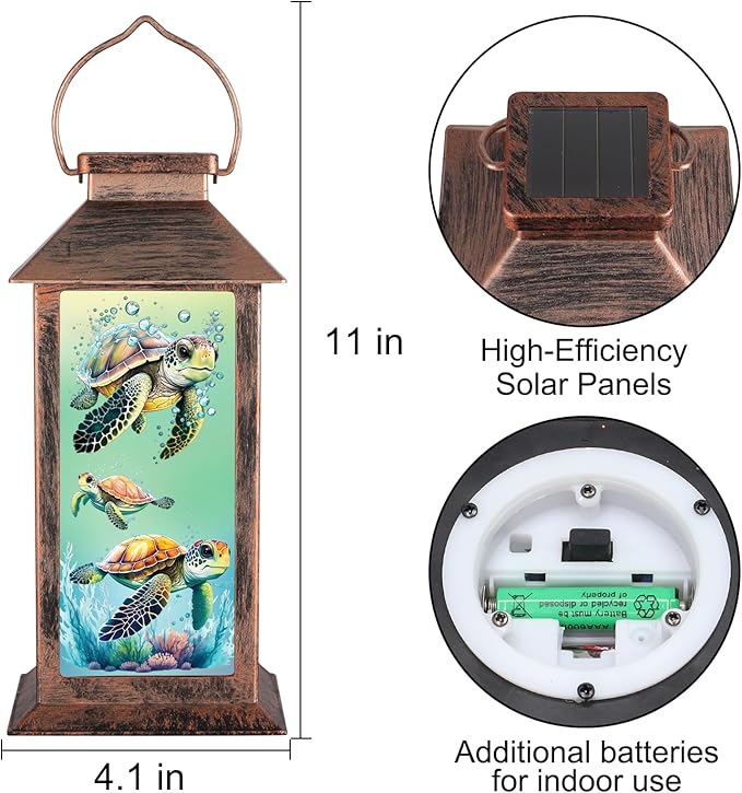 Outdoor Hanging Solar Lantern Waterproof Outside Turtle Pattern Landscape Lights for Porch Garden Yard Patio Pathway Decor Birthday Gifts for Women Mom Grandma
