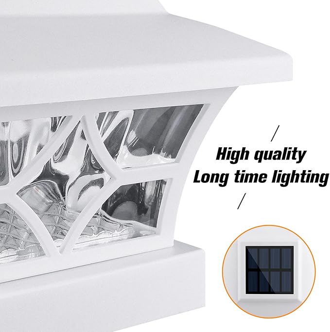 VOLISUN Solar Post Cap Lights Outdoor, Solar Powered Fence Cap Lights for 4x4 Vinyl/Wood, White Waterproof Solar Deck Post Light 4Pack Cool/Warm for Garden Patio Porch
