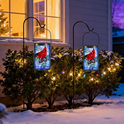 MUMTOP Hanging Solar Lanterns Outdoor Waterproof, Christmas Lantern Cardinal Solar Lights Outdoor Decorative Solar Lanterns Tabletop Lamp for Patio Garden Yard Christmas Decor
