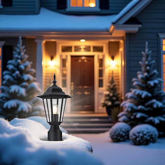 GRUENLICH Outdoor Post Light, Black Waterproof Lamp Post Lights Fxiture, Aluminum Pole Lantern for Outside Yard Pathway Garden, 1 Pack