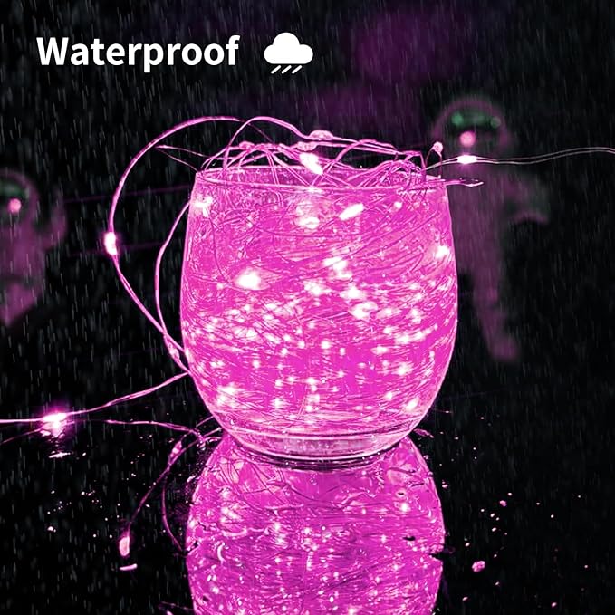 2 Pack Solar Fairy Lights Outdoor, 33 Feet 100 LEDs 8 Modes String Lights for Outside, Waterproof Solar Outdoor Light for Patio Yard Christmas Tree Halloween Wedding Party Decorations, Pink