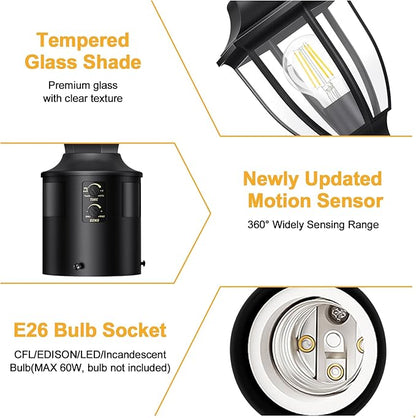 Lamomo 2 Pack Motion Sensor Outdoor Post Lights, Dusk to Dawn Lamp Post Light Fixture, Waterproof Aluminum Lamp Posts Outdoor Lighting Pole Lantern for Yard Patio Pathway Garden