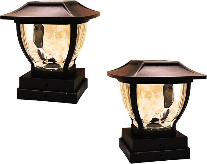 Maxsa 41681 Solar Wave Style Post Cap and Deck Railing LED Lights with Glass Housing for 4x4 Posts, Deck, Garden, Outdoor, Fits 4x4, 5x5 & 6x6 Posts, Dark Bronze, 2-Pack