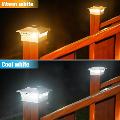 VOLISUN Solar Post Cap Lights: 12 - Pack Outdoor Deck Post Cap Lights White for Dock Fence Waterproof 2 Color Modes,4x4/6x6 Wooden/Vinyl Posts