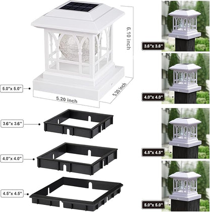 Solar Post Cap Lights, Warm White & RGB Automatic Cycling, Cracked Glass Bulb, 20 Lumens lP65 Waterproof Fit 3.6x3.6 4x4 4.5x4.5 5x5 Wood Fence Post Solar Powered Lights White (12 Pack)