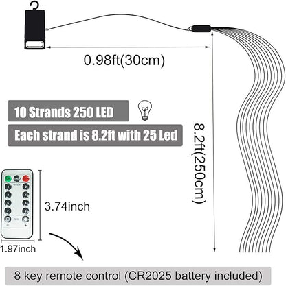 2 Pack Fairy Lights, 250 LEDs Waterfall String Lights, Battery Operated Twinkle Light with Remote, Branch Watering Can Firefly Lights for Garden Outdoor Christmas Tree Decor