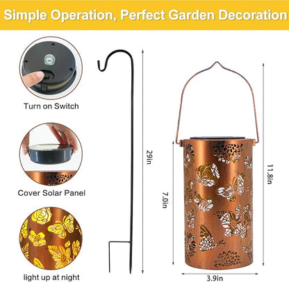 Butterfly Flower Birthday Gifts for Women, Solar Lanterns Outdoor Waterproof, Garden Decor Metal Hanging Decorative Solar Lights for Patio Yard Backyard Porch, Gardening Gifts for Women Mom Grandma
