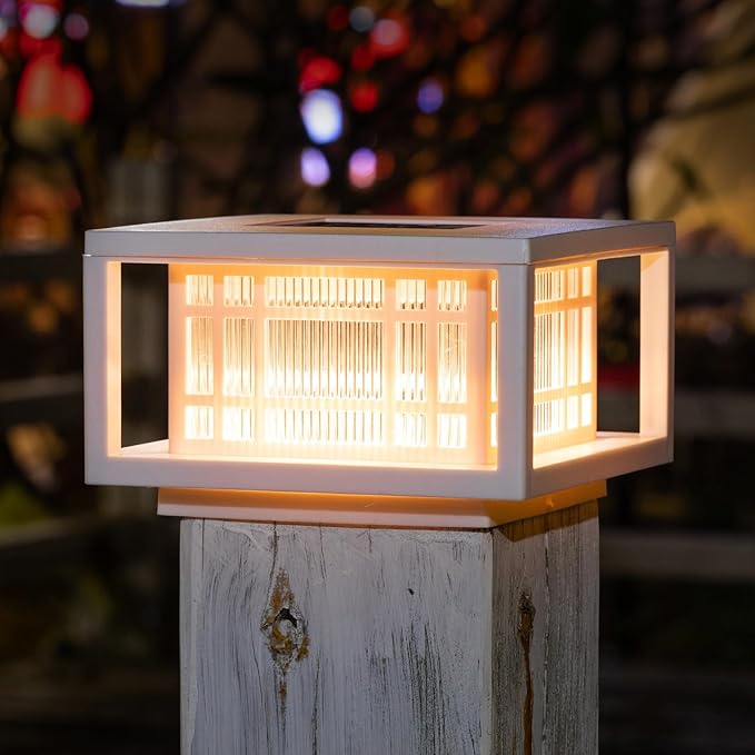 HUYIENO Solar Post Cap Lights Large Outdoor Deck Fence Post Lights 50Lumens Brightness Warm/Bright White Lighing Modes for 4x4 5x5 Vinyl Posts, 4x4 5x5 6x6 Wooden Posts (White, 2pk)