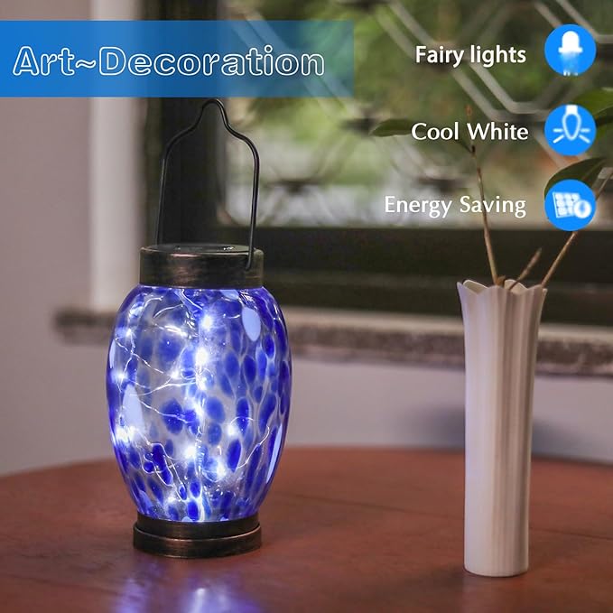Solar Lanterns Outdoor Waterproof Glass Hanging Solar Lights Outdoor Decorative Lantern for Garden, Pathway, Yard and Lawn