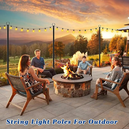 10 Pack 10Ft String Poles, Poles for Outside String Lights,Outdoor with Fork,Metal Poles Stand for Patio,Backyard,Deck