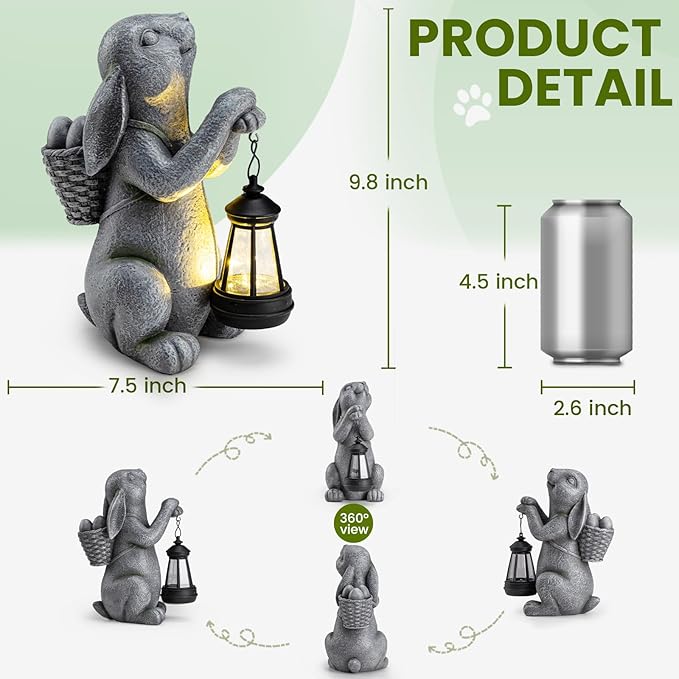 Solar Rabbit Garden Statue Light, Outdoor Decor